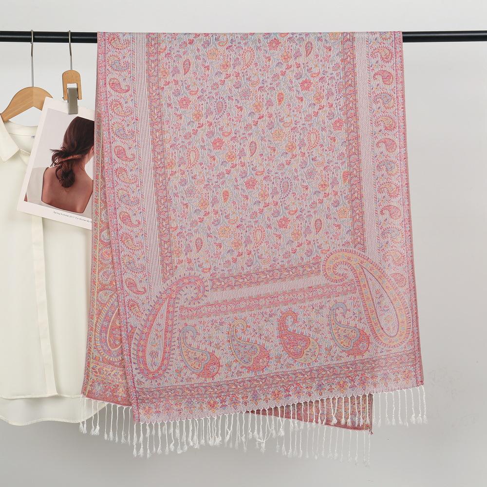 Cross Border Hot Selling Ethnic Style Shawl Paisley Cashew Jacquard Long Scarf Spring Summer Sunshade Headscarf Tassel