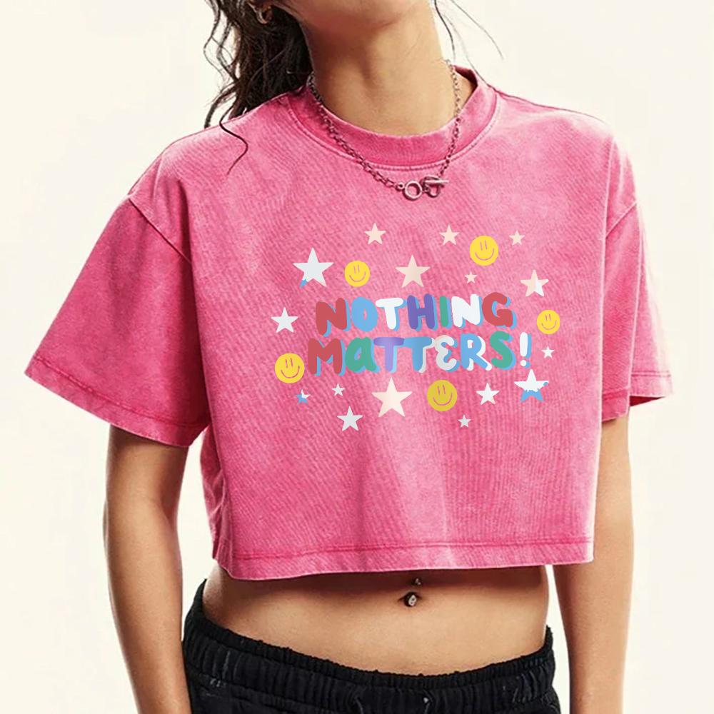 Nothing Matters Color Letter Star Printed Women Washed T Shirt Slim Clothing Cotton Street T-Shirts Fitness Short Sleeve