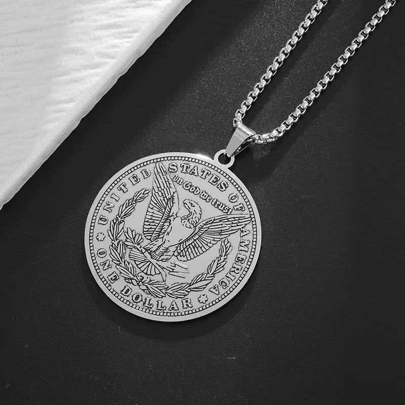 Fashion Hip Hop Stainless Steel Double Koi Fish Medal Pendant Necklace for Men and Women Fashion Lucky Jewelry Gift