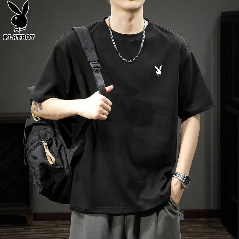 PLAYBOY Men's Pure Cotton Short Sleeve Crew Neck T-Shirt