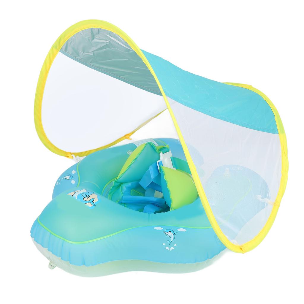 Baby Swimming Float Inflatable Infant Pool Float Ring with Removable Sun Protection Canopy
