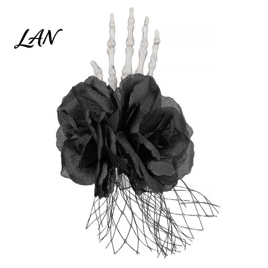 Realistic Floral Wrist Corsage Gothic Flower for Halloween Party, Black Wedding Corsage, Romantic Costume Decoration Accessory Day of The Dead