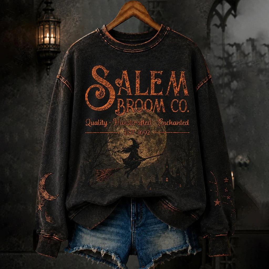 Women's Halloween Print Pullover Neck Long Sleeve Top