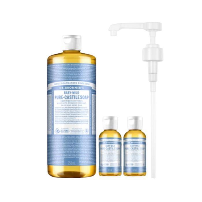 Dr. Bronner s Peppermint Pure Castile Soap 950ml + 60ml (2) + Pump Oily Moisture Hydration (39908778)