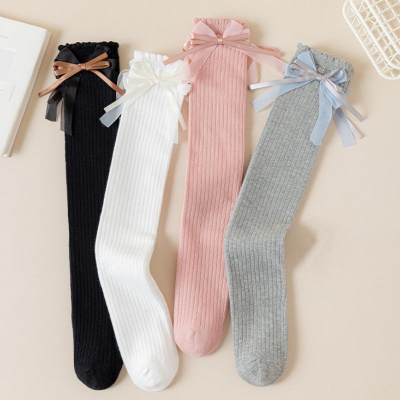 New Kids Girls Bow Long Socks Spring Autumn Cotton Over The Knee High Socks Cute Baby Lolita Stockings