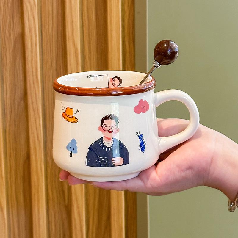 A family of four cute ceramic mugs, high-value household drinking cups, children's breakfast, milk cups, birthday gifts