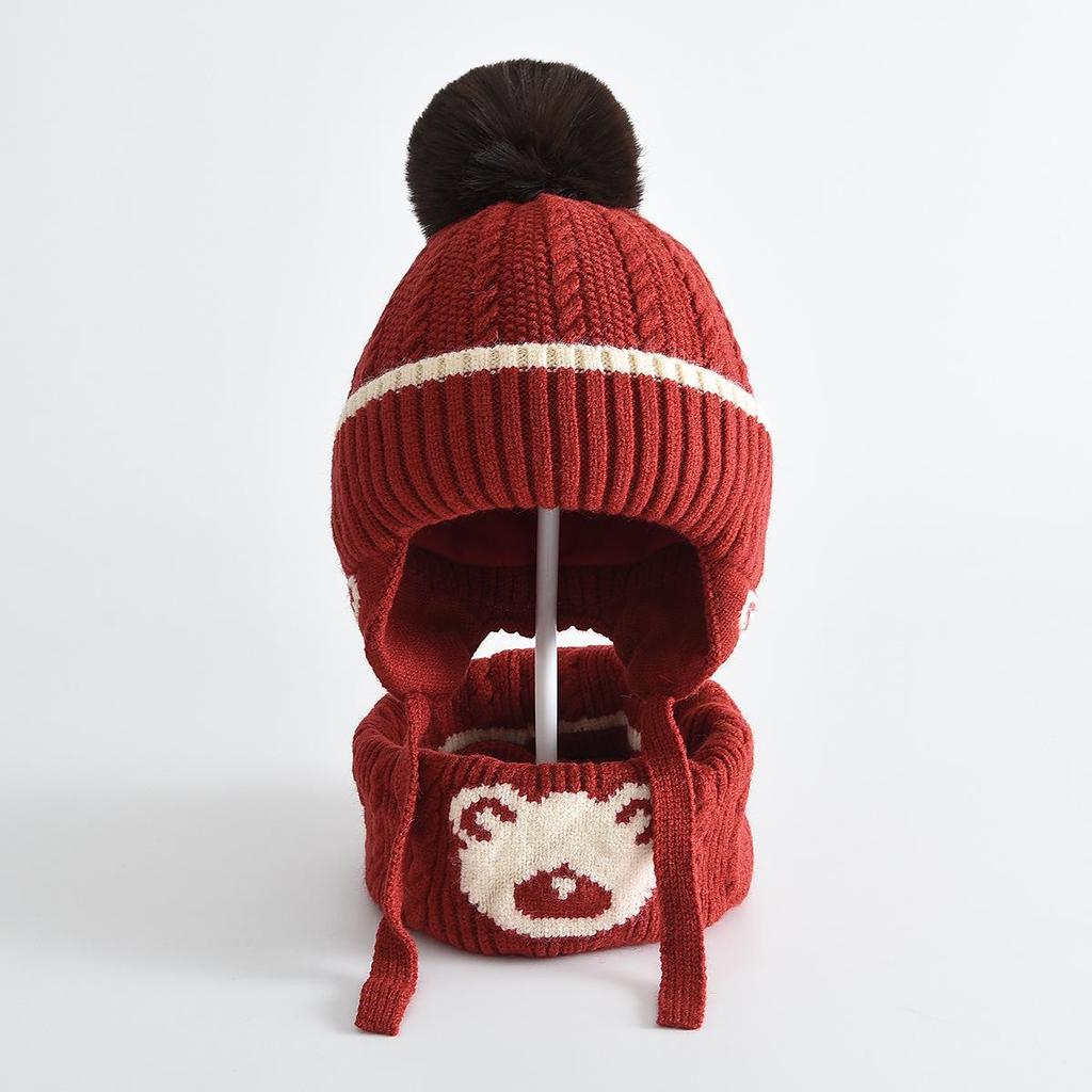 Children's Cute Bear Ear Winter Hat and Scarf Set - Warm, Windproof Knit for Students