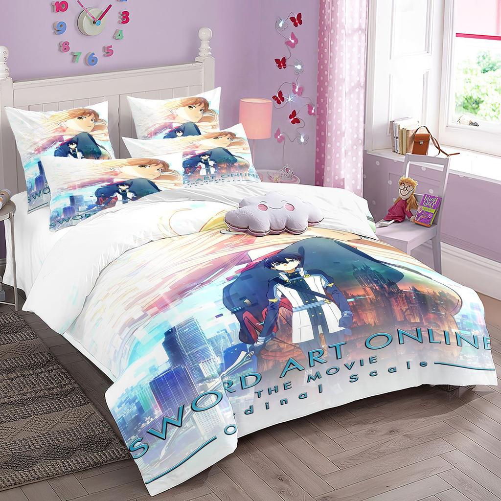 Cartoon Sword Art Online Bedding Sets,Japanese Anime Art Online Duvet Cover Pillowcase For Teenagers And Children Bedroom Decora