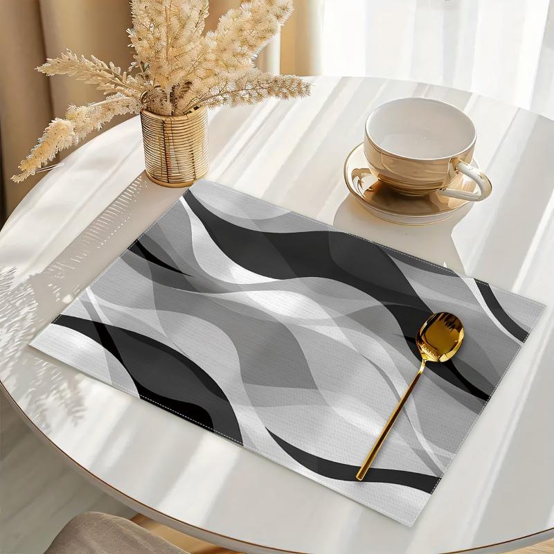 4/6/8 Pezzi Tovagliette Astratte Geometriche, 12,99 X 17,72 Pollici Nero Puro, Grigio Scuro, Grigio Chiaro E Bianco Gradiente E Blocchi di Colore Ondulati Sottobicchieri,