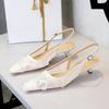 European Lace Mesh Thin Heel Low Heel Single Shoes For Women With One-Liner Straps To Cover The Head Hollow Pointy Women's Shoes