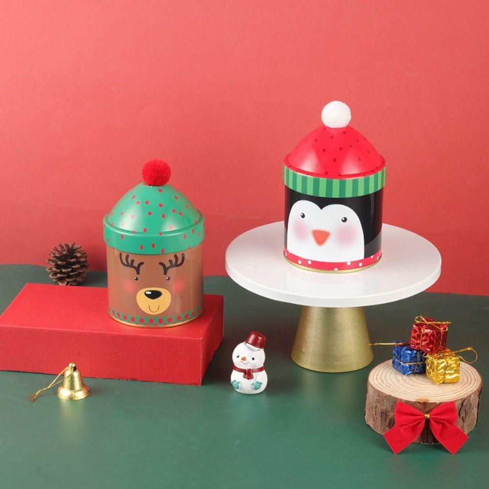 Santa Claus/Snowman/Penguin Christmas Hat Storage Tin Snack Candy Packaing Box Christmas Gifts