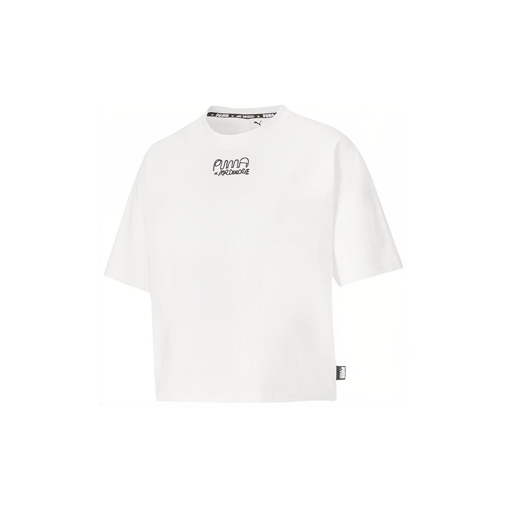 Puma X Mr Doodle Collab Casual Sport Round Neck Short Sleeve T-Shirt Women Tops White 530659-52