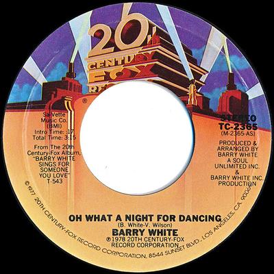 Disque 7 pouces BARRY WHITE - Oh What A Night For Dancing TC2365 20th Century Fo 1977 US Soul/Funk Occasion