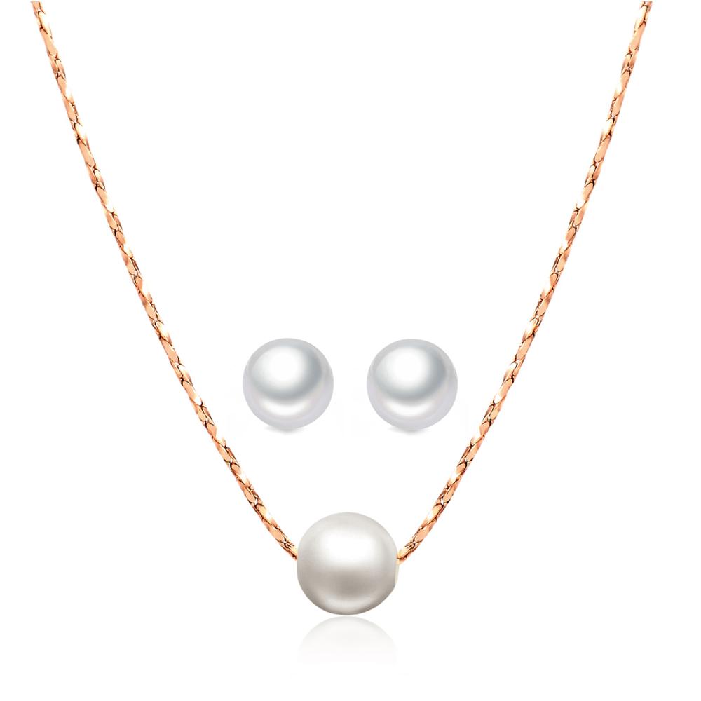 

Simple OL Lady Style Imitation Pearl Rose Gold Color Jewelry Necklace Earring Set For Women ZYS358