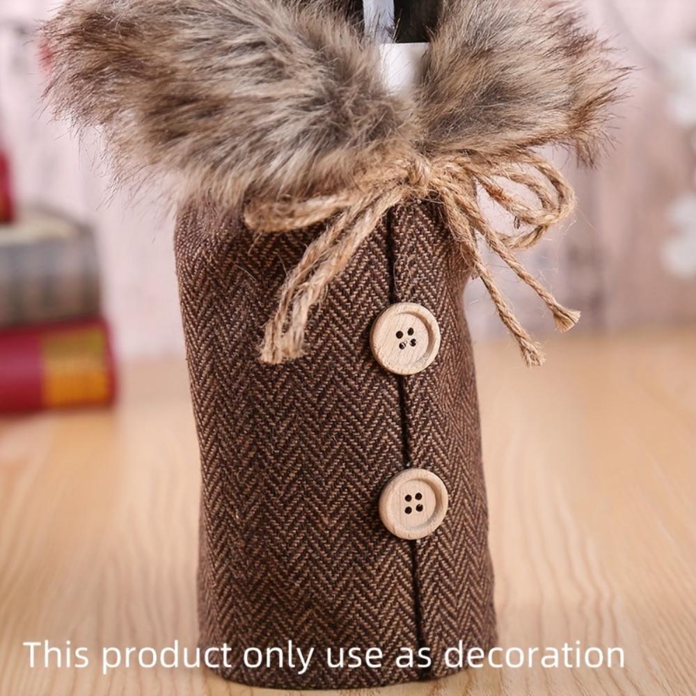 1Pc Christmas Wine Bottle Cover With Plush Collar,Polyester Wine‑Bottle Sleeve for Holiday Party,Home Decoration
