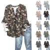 Summer Women's Tops V Neck Three Quarter Sleeve Shirt Vintage Floral Print Tops Casual Shirts