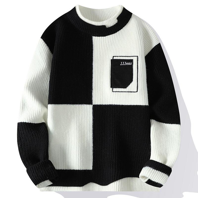 Fashionable versatile padded thickened warm men's shirt knit sweater round neck high quality fabric fashionable versatile sweater