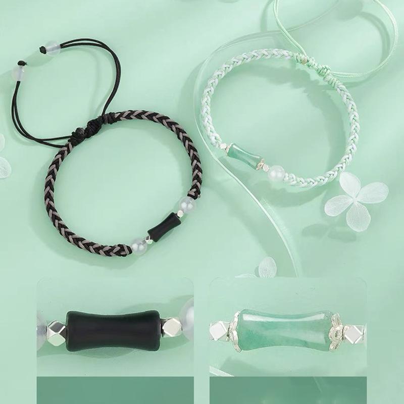 Agate green jade hand-woven bamboo bracelet female Internet celebrity with the same couple hand rope niche simple jewelry