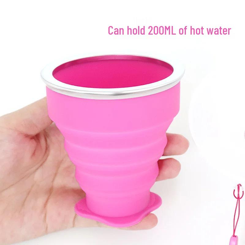 Reisefreundlicher Silikon-Faltbecher mit Deckel, 200 ml, staubdicht für den Außenbereich