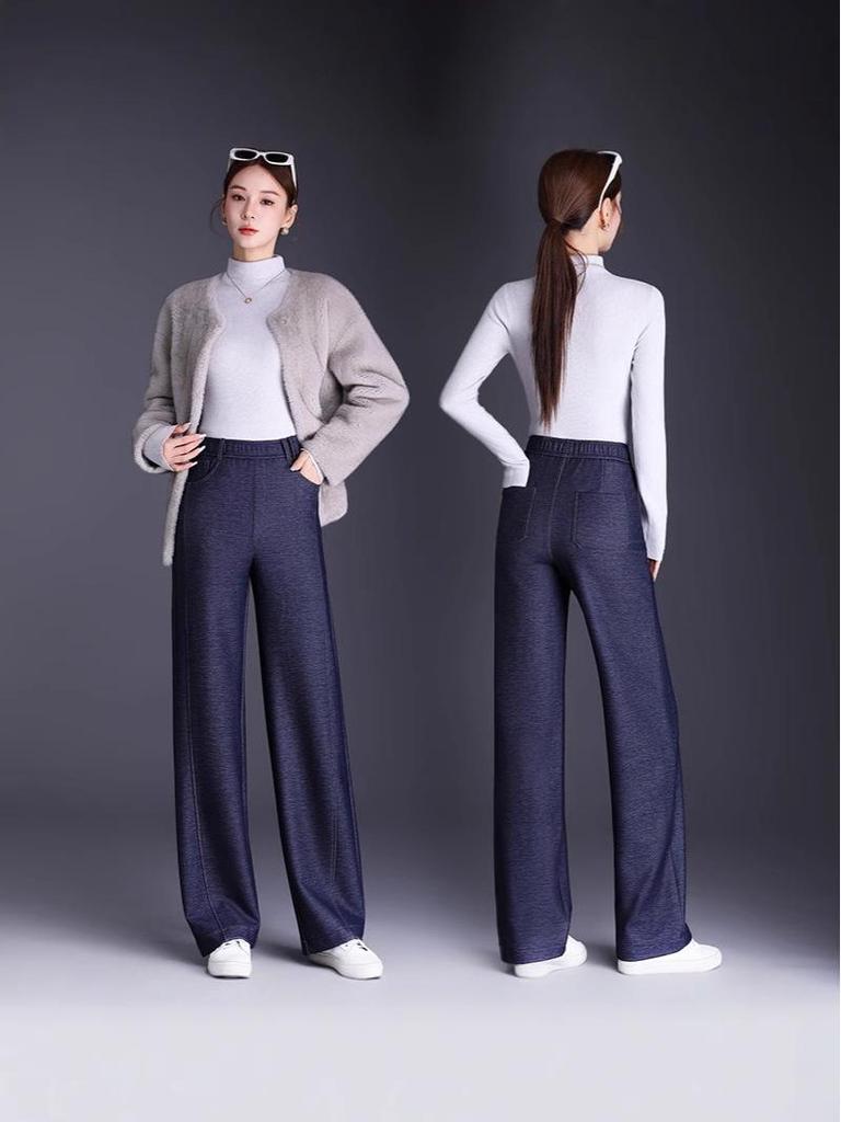 2025 Autumn/Winter High-Waisted Plus Size Straight-Leg Women's Pants - Elastic Waist, Comfortable, Casual, Draping Fashion Trend.