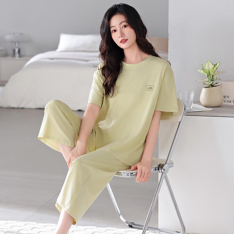 Pajamas Women's 1011 New Spring and Summer Thin Short-sleeved Large-size Cropped Pants Loungewear Modal Suit