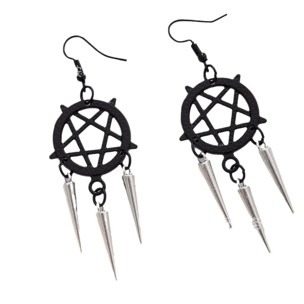 Black Five Pointed Star Drop Earrings With Electroplated Finish For Unisex Daily Wear