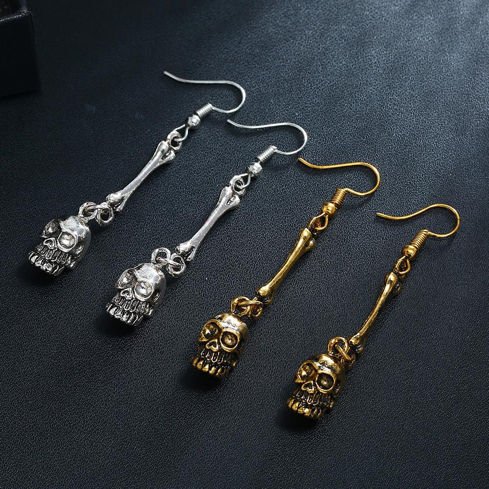 Skeleton Skull Metal Earrings With Electroplated Art For Halloween Cosplay And Vintage Jewelry