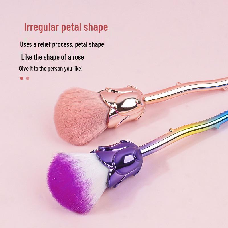 Portable High-End Soft Bristle Makeup Brush - Single Rose Flower Design for Powder and Blush