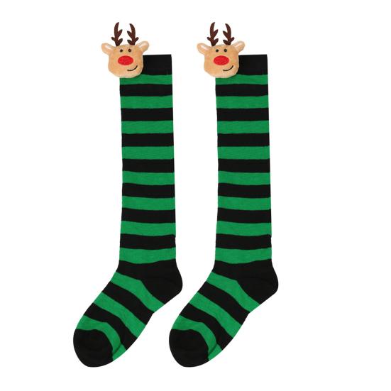 Kids' Christmas Socks Reindeer Plush Striped Knee-High Stockings Over Knee Socks Festive Holiday Wear for Boys Girls