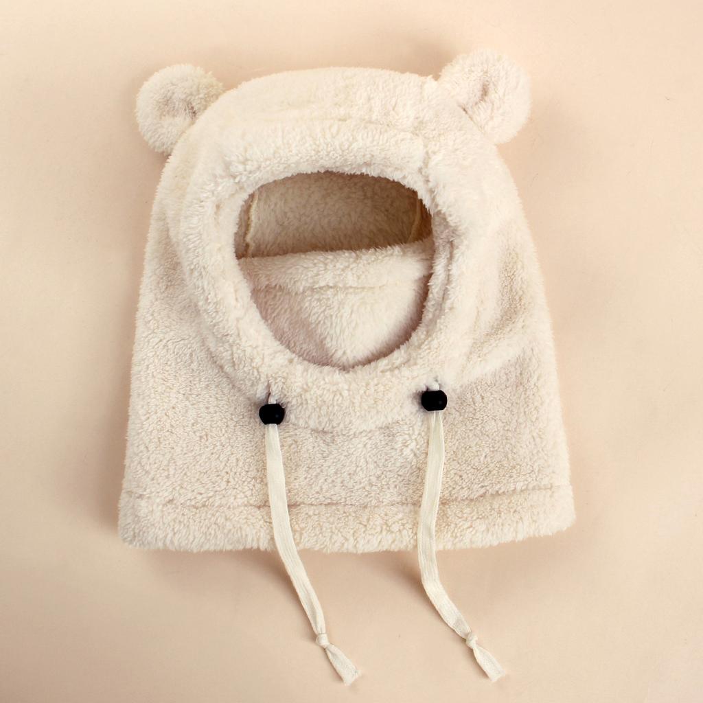 Kids Thermal Hat with Face Cover Animal Ear Flap Winter Warm Balaclava Style Integrated Neck Warmer Windproof Cold Weather Hood for Children