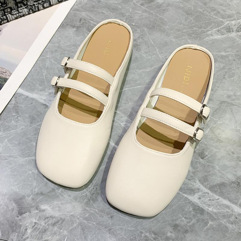 

Баотоу удобная плоская подошва удобный темпераментный носок Мэри Джейн полушлепанцы модная обувь женская обувь 35 бежевый