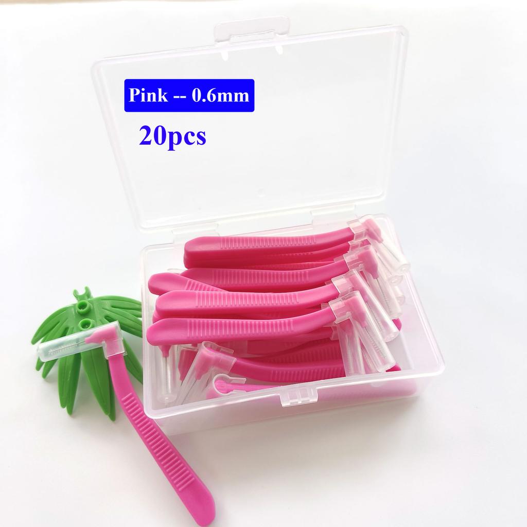 20Pcs L Shape 0.6-1.2Mm Interdental Brush With Box Orthodontic Dental Tool Teeth Cleaning Toothpick Oral Hygiene Dental Flosser