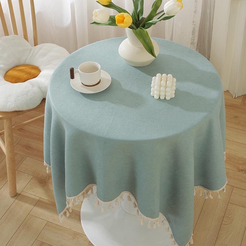 Solid Color Cotton And Linen Coffee Table Desk Rectangular Tablecloth Fabric Small Fresh Tablecloth Fringed Decorative Small Round Table Dining Table