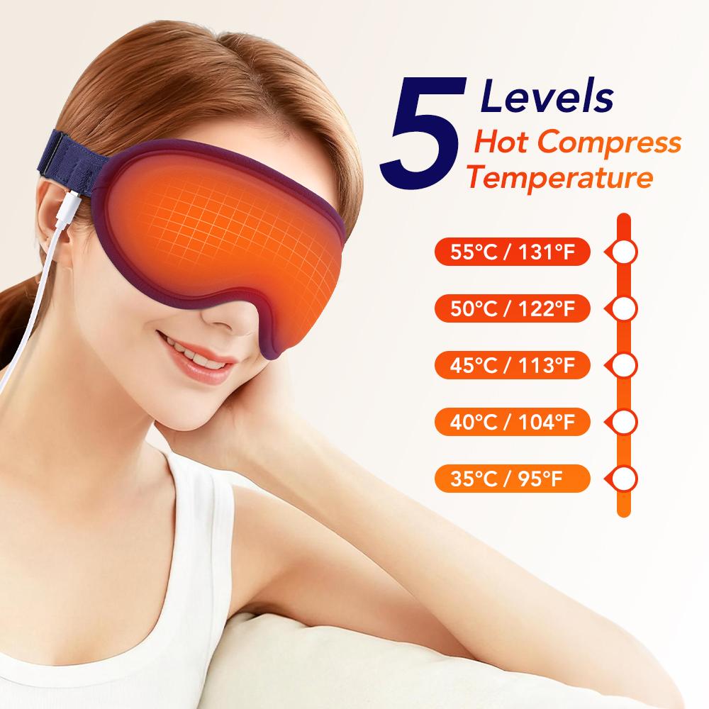 Heated Eye Mask with 5-Level Hot Compress 6 Vibration Modes 3D Massage Sleep Shading Warm Mask Eye Compress for Relaxation