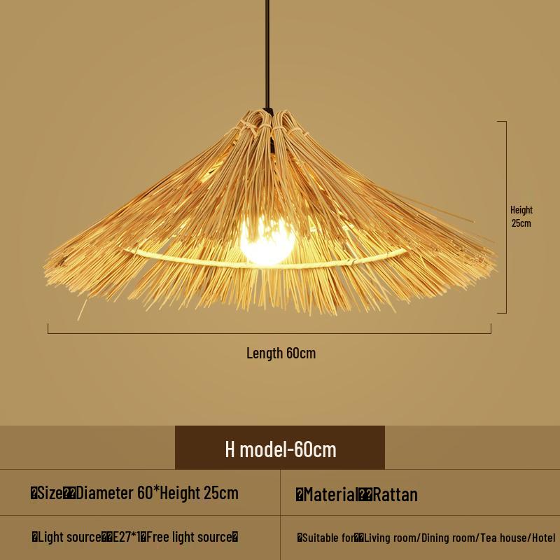 Bamboo Woven Pendant Light - Japanese Lantern for Dining, Restaurant, or Tea Room. Rattan Straw Hat Lampshade with New Chinese Art Design.