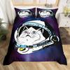 Child Cartoon Astronaut Duvet Cover Bedding Set King Size Boys Kids Galaxy Stars Out Space Soft Polyester Comforter Cover Black