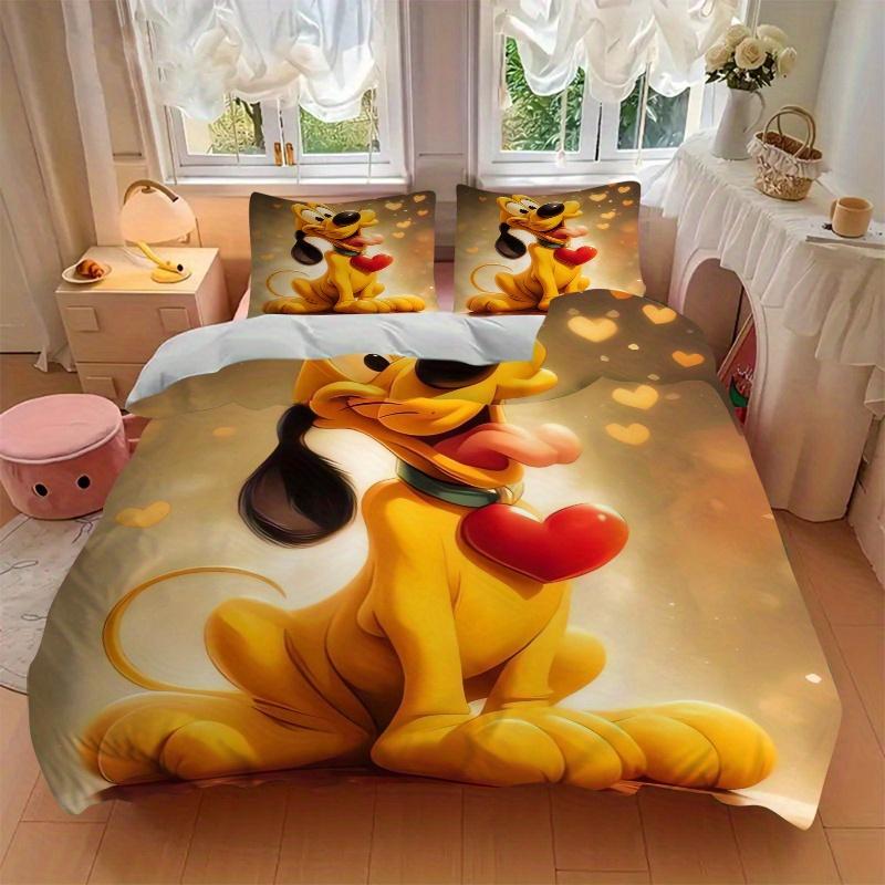 3pcs Pluto Heart Shaped Love Print Bedding Set (1 Cover + 2 Pillowcases, Without Inserts) D058