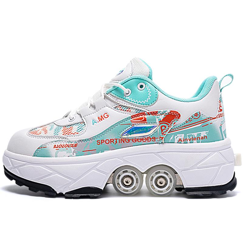 Roller Roller Shoes 4-wheel Deformation Shoes Roller Skates Men's and Women's Adult Runaway Shoes Skating Shoes Shoes with Wheels