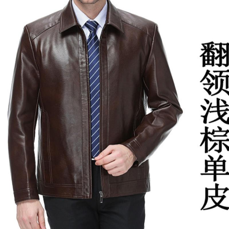 Autumn and Winter Men's Genuine Leather Jackets, Men's Jackets, Middle-aged Business Sheepskin Short Velvet Jackets, Dad Clothes