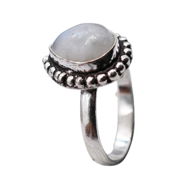Moonstone Natural Gemstone Antique Silver Plated Ring US Size-6.25 A 799