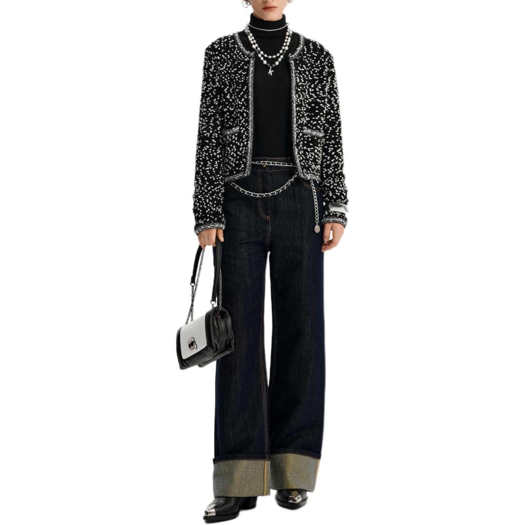 Karl Lagerfeld FW24 Casual Outdoor Commuting Lightweight Blended Yarn Cardigan Long Sleeve Jacket Women Jackets Black K27L2218998
