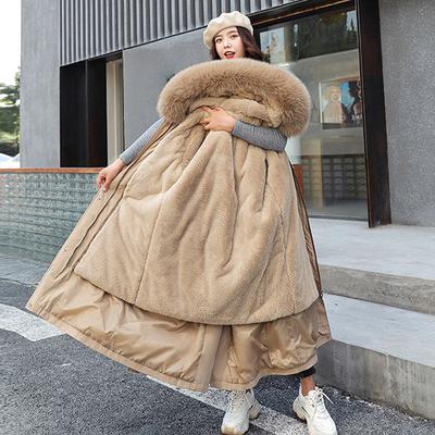 Winter Women Parkas Long Solid Wool Liner Down Jackets Female Fur Collar Thick Hooded Parkas Coat Plus Size Fashionable Puffer Outwear