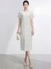 Elegant Women's Plus Size Pear Shape Summer Dress - Loose Fit, Round Neck, Short Sleeve, Slimming Miyake Style