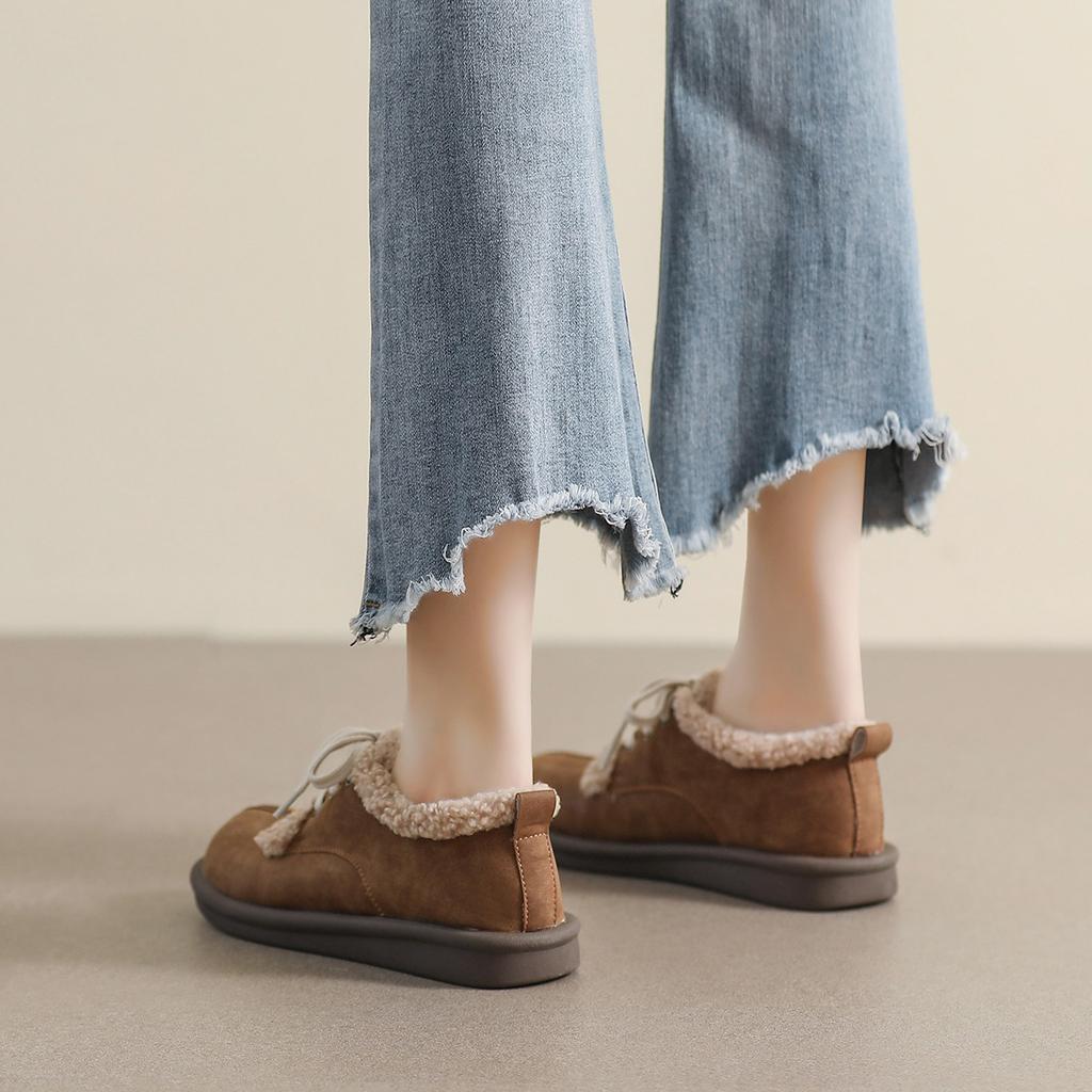 Hairy Shoes Women Wear Winter Single Shoes Lace-up Maillard Velvet Small Leather Shoes Women