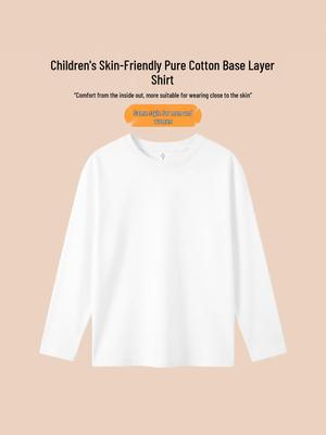 Kids' White Cotton Long-Sleeve T-Shirt - Unisex School Uniform Base Layer, Round Neck for Spring & Autumn