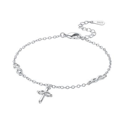S925 Silver Infinite Symbol Cross Bracelet Chain Link Women Bracelet Jewelry Party Trendy Anniversary Gifts