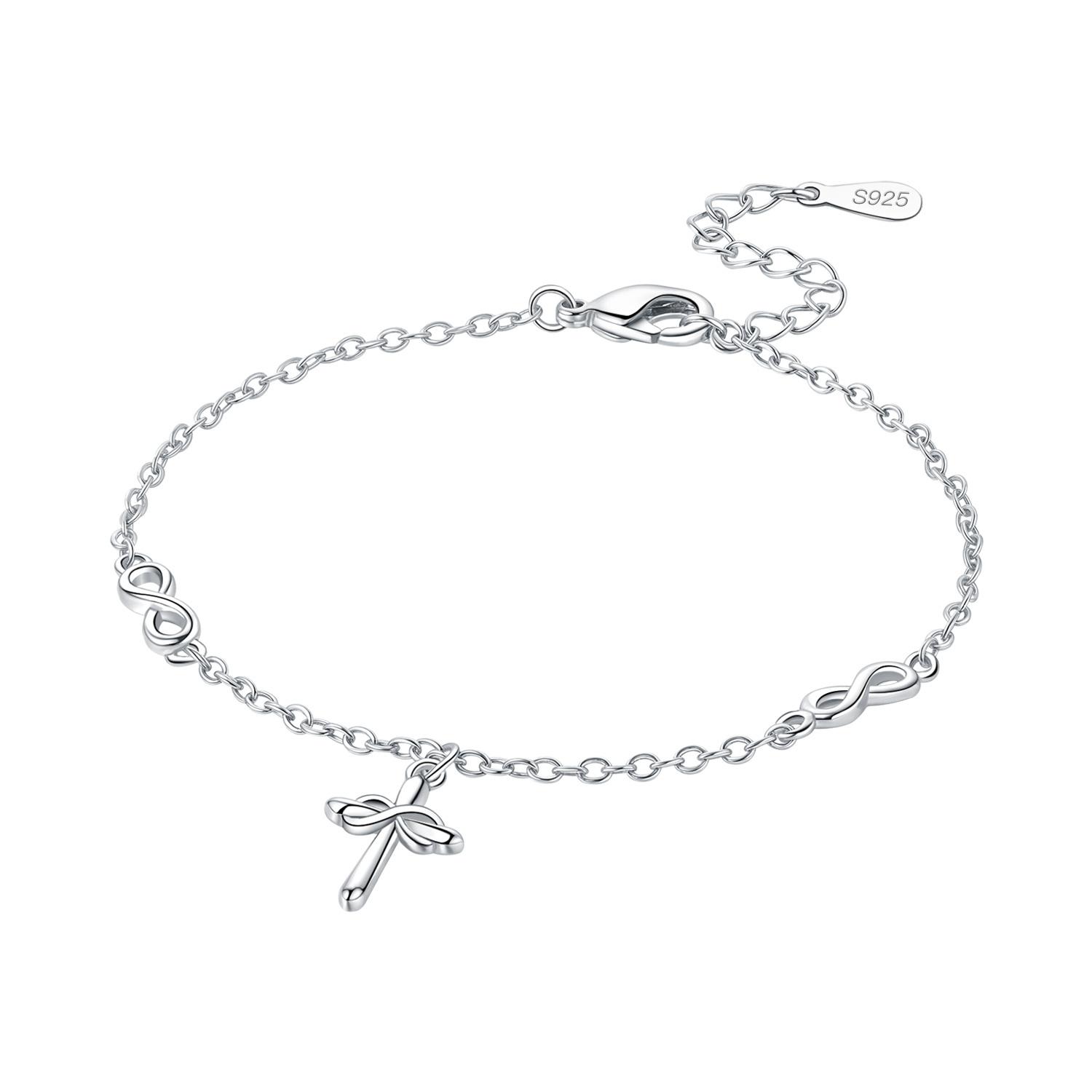 S925 Silver Infinite Symbol Cross Bracelet Chain Link Women Bracelet Jewelry Party Trendy Anniversary Gifts
