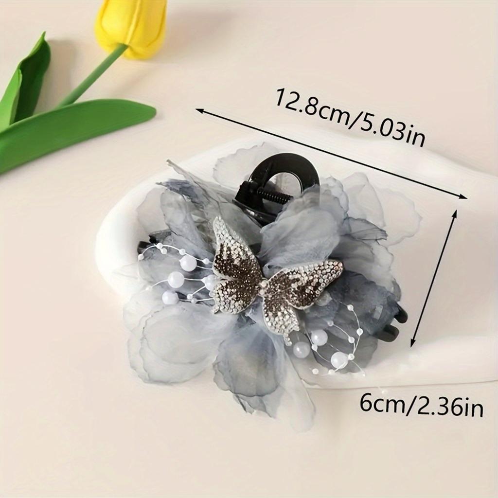 1pc Fashion Women's Butterfly Hair Clip Rhinestone Artificial Pearl Hair Accessory For Daily Party Wear Girls' Jewelry Hair Claw