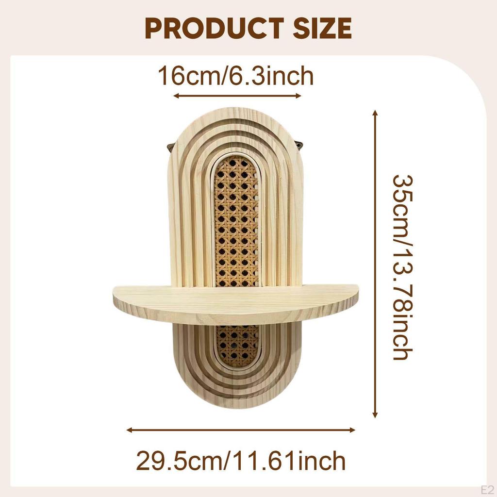 Boho Wall Shelf Wooden Floating Chic Ornament Hanging Rack Home Decoration for Bathroom Living
