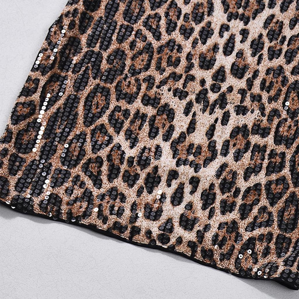 European & American Leopard Print Sexy Slim-Fit Deep V Backless Dress for Women